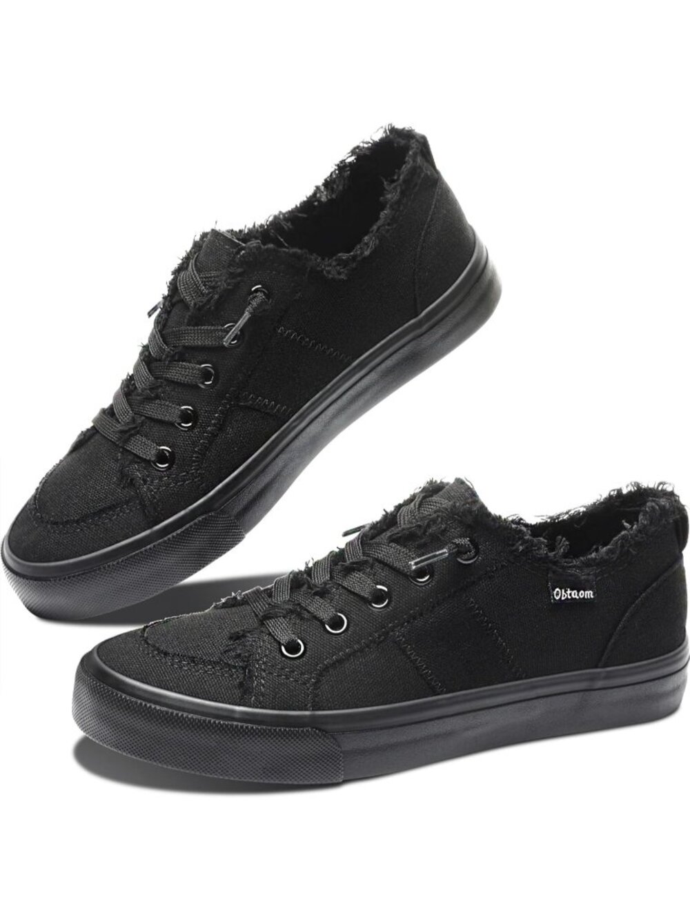 Women's All Black Color Washed Leopard Canvas Slip On Casual Cotton Sneakers